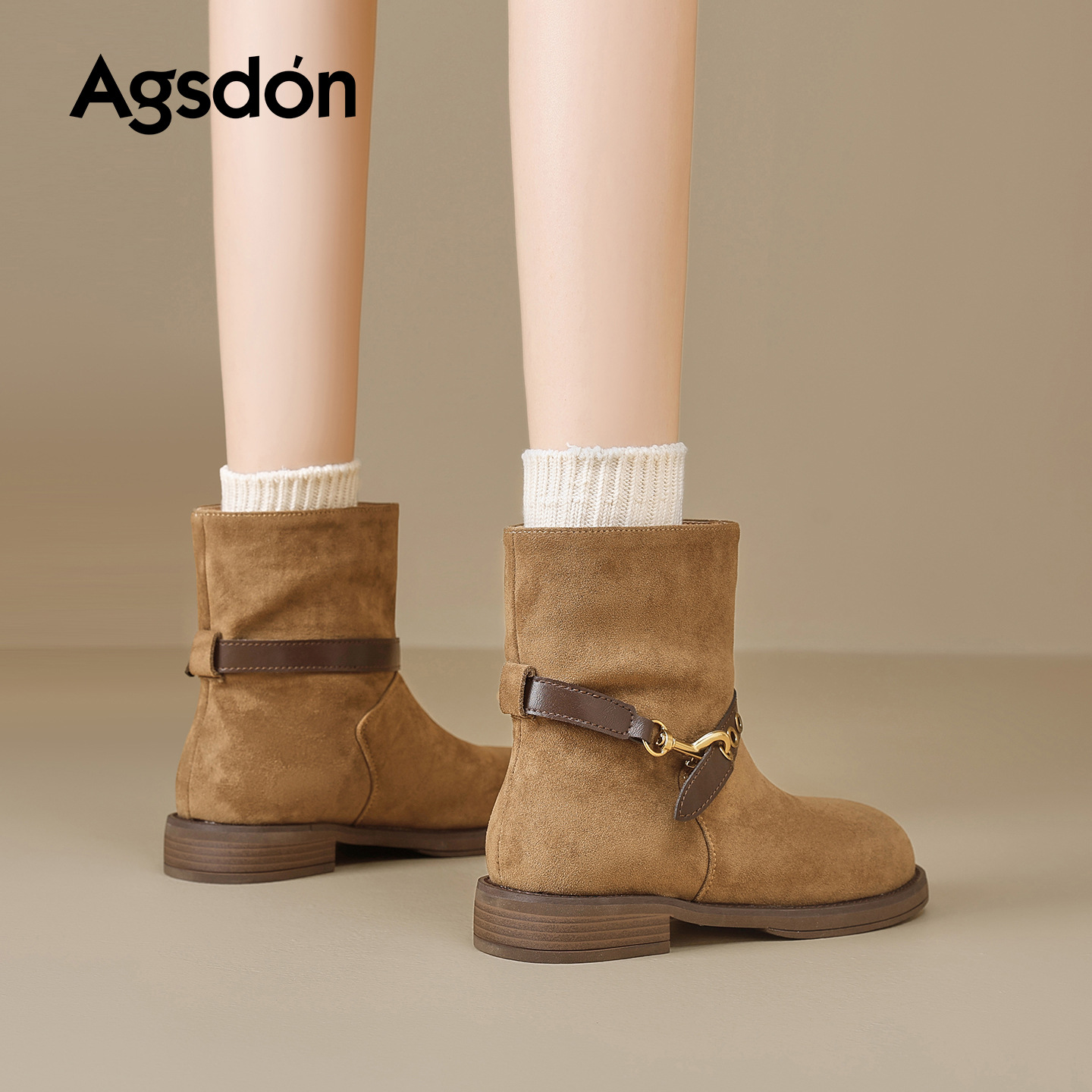 Augusto Lion Denmeillard botas cortas para mujeres 2026 nuevo otoño invierno botas de talón medio botas delgadas botas Martin botas