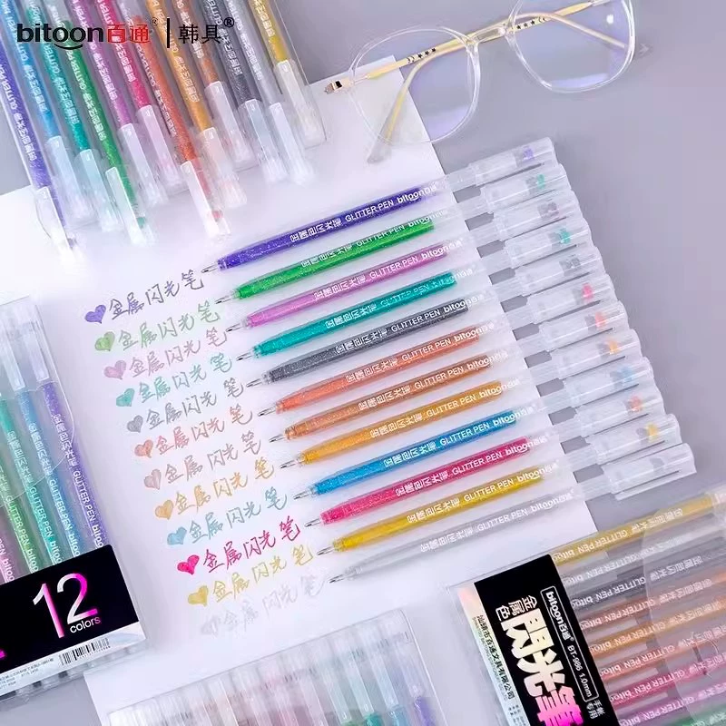 百通 Flashing crayons, glowing gel, shiny marker for elementary school students, 12 colors