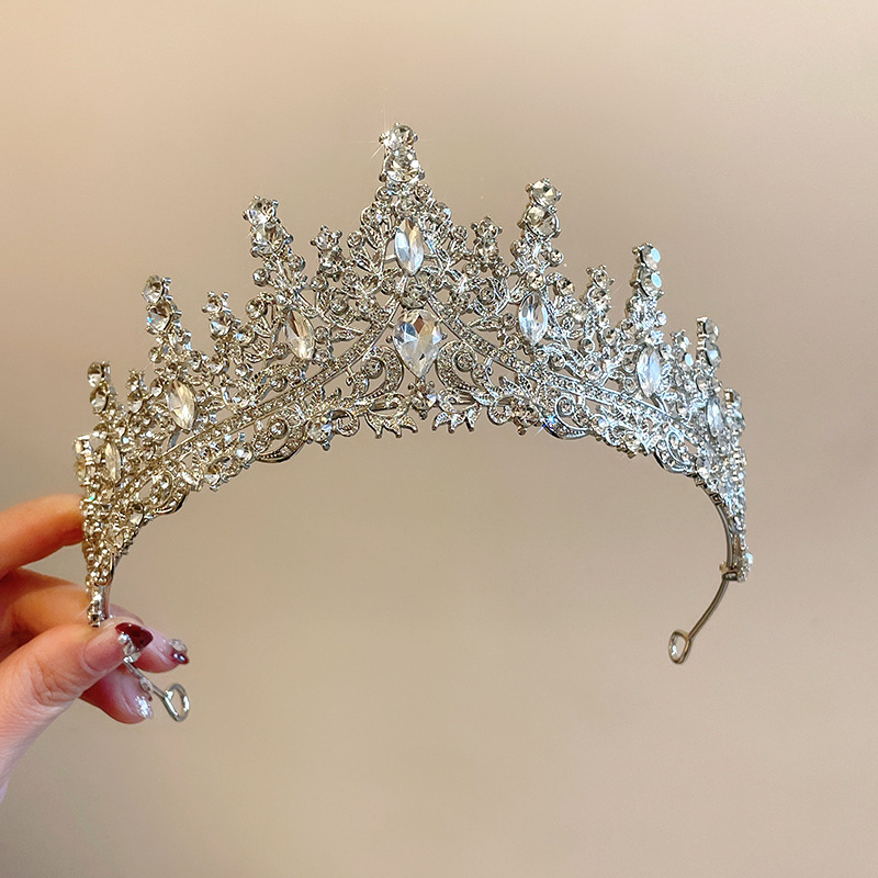 Diadema #30 - Corona con forma de gota de agua, hoja de flor de diamante plateado.