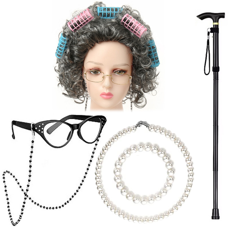 Halloween wig cos grandma children hair set Grandpa suit old lady adult masquerade supplies