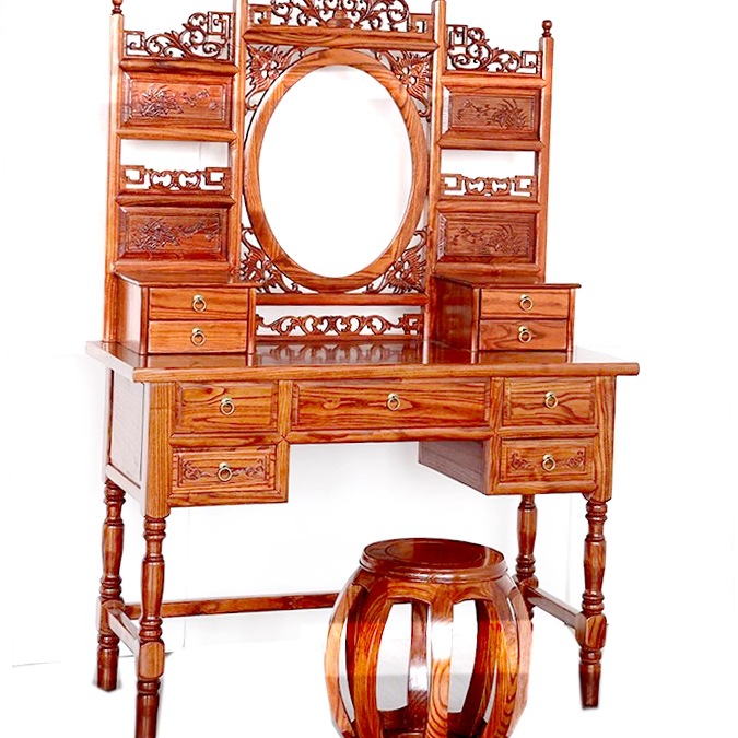 新中式实木梳妆台古风卧室简约桌台九抽屉大户型仿古精美化妆桌台