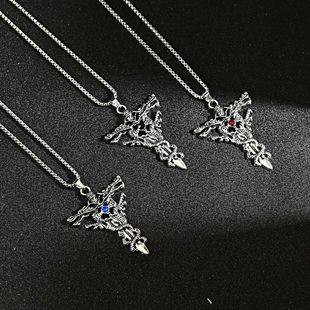 2025 Hip Hop Cross Necklace Men's Double Dragon Plate Sword Pendant Men's Personality Accessories Vintage Fashion Accessories