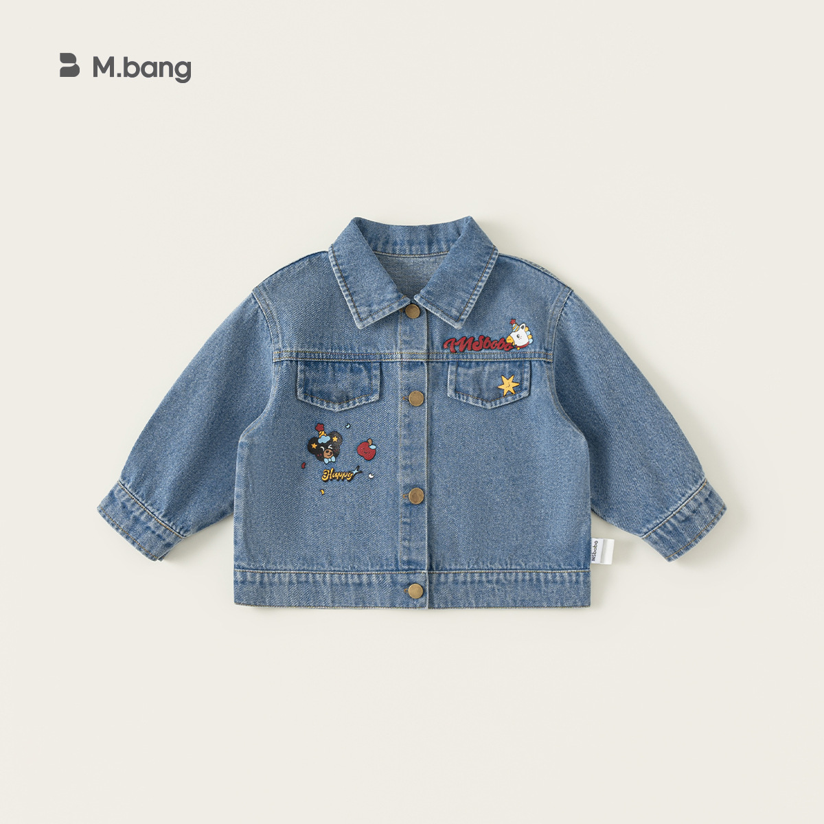 Ropa infantil Bangxuan, chaqueta para niños, camisa con costuras decorativas y cuello vuelto, ropa de mezclilla de manga larga para primavera y otoño, top para niñas