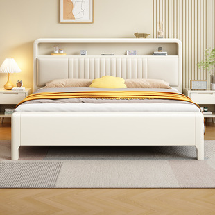 Light Luxury Scandinavian Cream Style Solid Wood Bed Modern Minimalist 1.2m Kidsren's Bed Bedroom Storage Double Soft Bag Bed