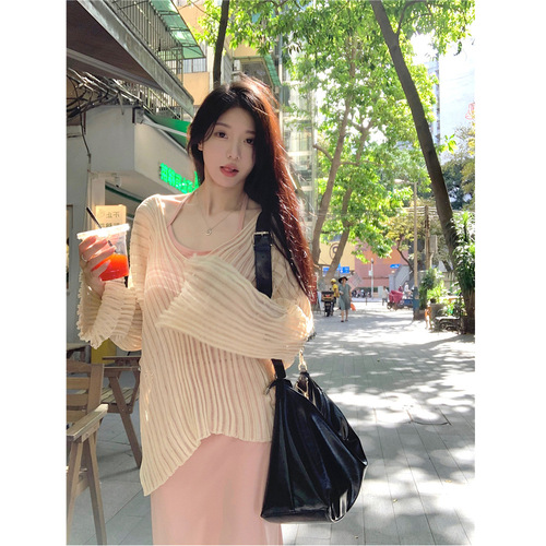Lazy Style Loose Sun Protection Cardigan Long Sleeve Knit Top Women's Autumn Thin Version Unique Chic Upper Garment