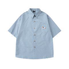 アメリカンレトロダックスフント刺繍チェック柄半袖シャツメンズ 2025 夏ルーズカジュアルカップルシャツジャケット