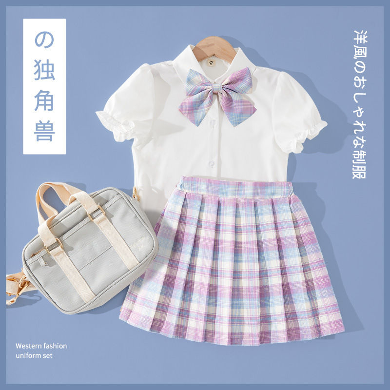 Girls Jk Suit Uniform Summer Kidsren's Preppy Style Skirt Pleated Skirt Student Campus Uniform Class Uniform Children's Day Performance Uniform