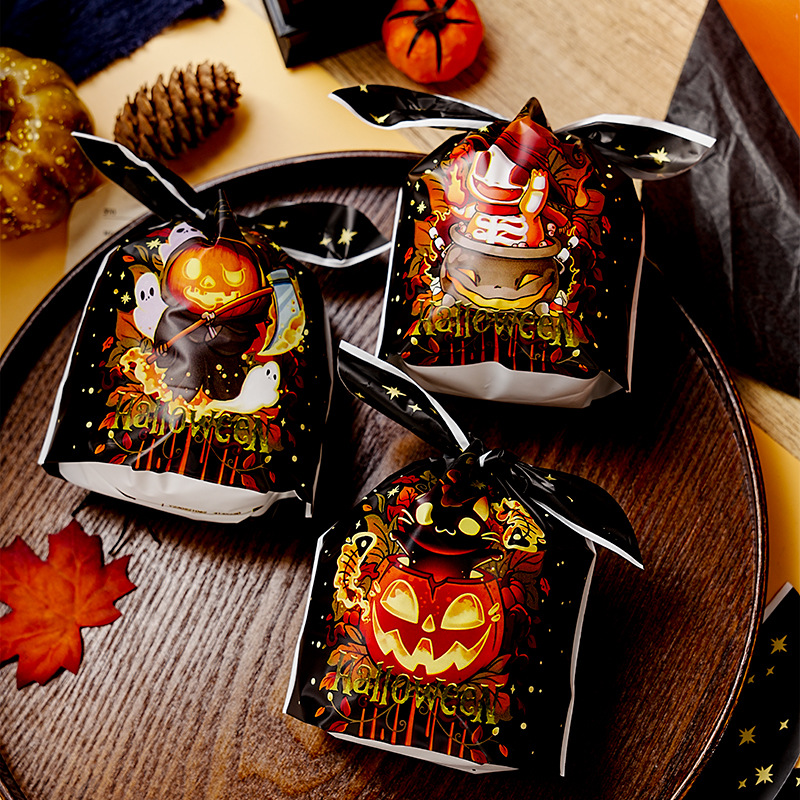 50个价 跨境暗黑风三合一南瓜幽灵猫咪兔耳朵绑口袋 饼干糖果袋子