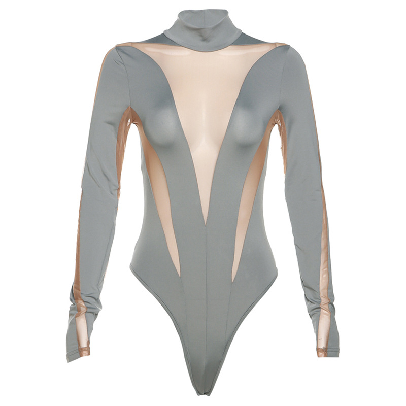 Mono ajustado de cintura alta con malla y patchwork, estilo europeo y americano, moda femenina verano 2024, sexy y moderno.