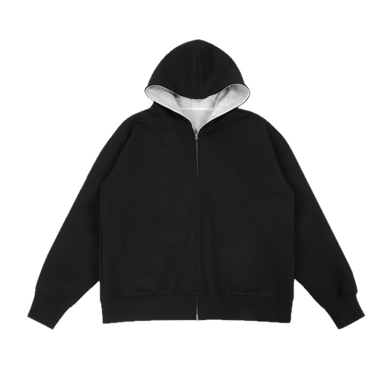 Cardigã masculino com blocos de cores, popular na Europa e nos Estados Unidos, de marca moderna, com toque sofisticado, com capuz e modelagem solta._voghion.com