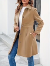 J 53508L Elegant Single Button Long Sleeve Winter Coat ����