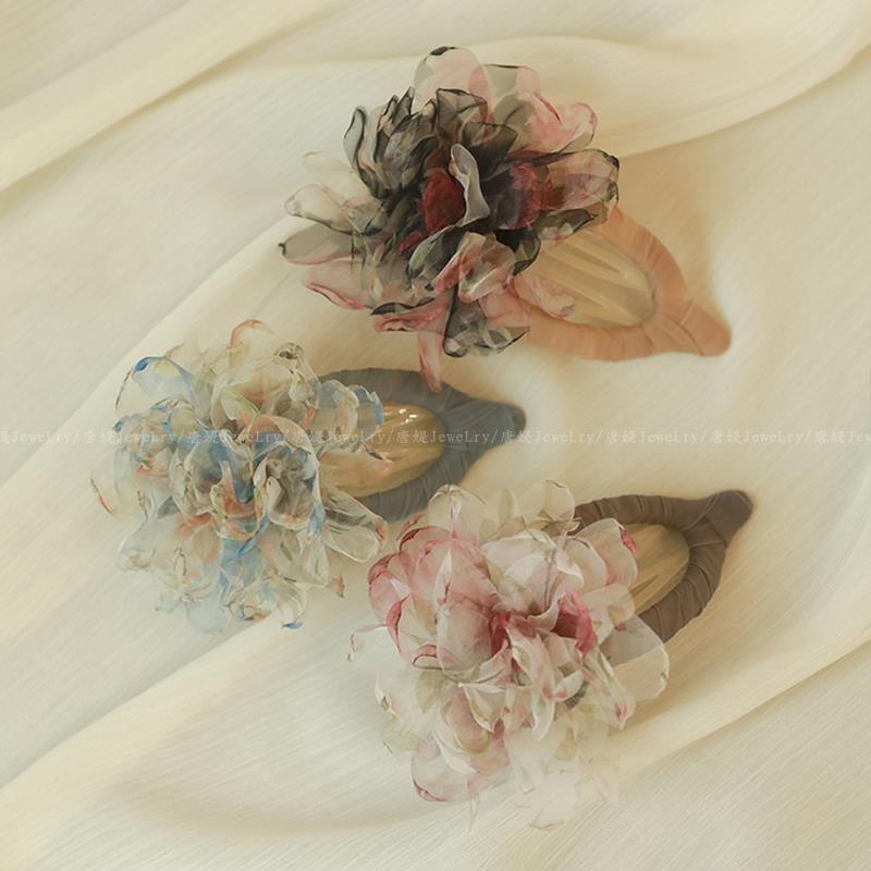 春季纱网花朵鸭嘴夹发夹女后脑勺发量多大号抓夹高级感顶夹鲨鱼夹|undefined