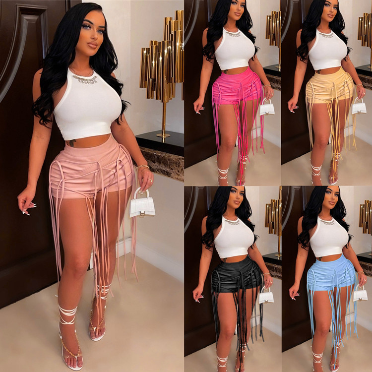 Cross-border Foreign Trade Women's European and American Sexy PU Leather Pants INS Style Leather Rope Woven Low Waist Shorts 2022 Summer New Product