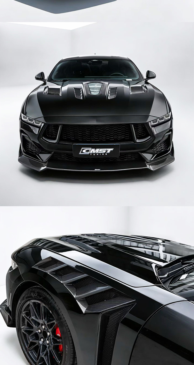 Suitable for Ford Mustang modifications: CMST carbon fiber front splitter, rear lip, side skirts, wind deflectors, hood, and fender flares