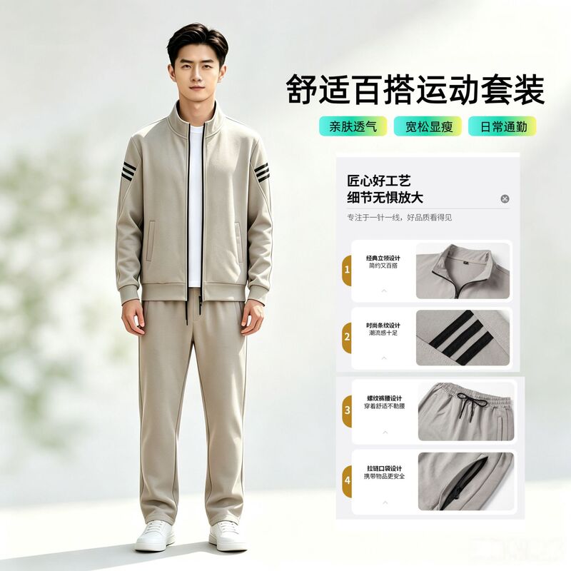 Cross-border plus-size spring and autumn sports suit for men, two-piece set with sweatshirt jacket and casual pants, long-sleeve coat for men, foreign trade Cross-border plus-size spring and autumn sports suit for men, two-piece set with sweatshirt jacket and casual pants, long-sleeve coat for men, foreign trade