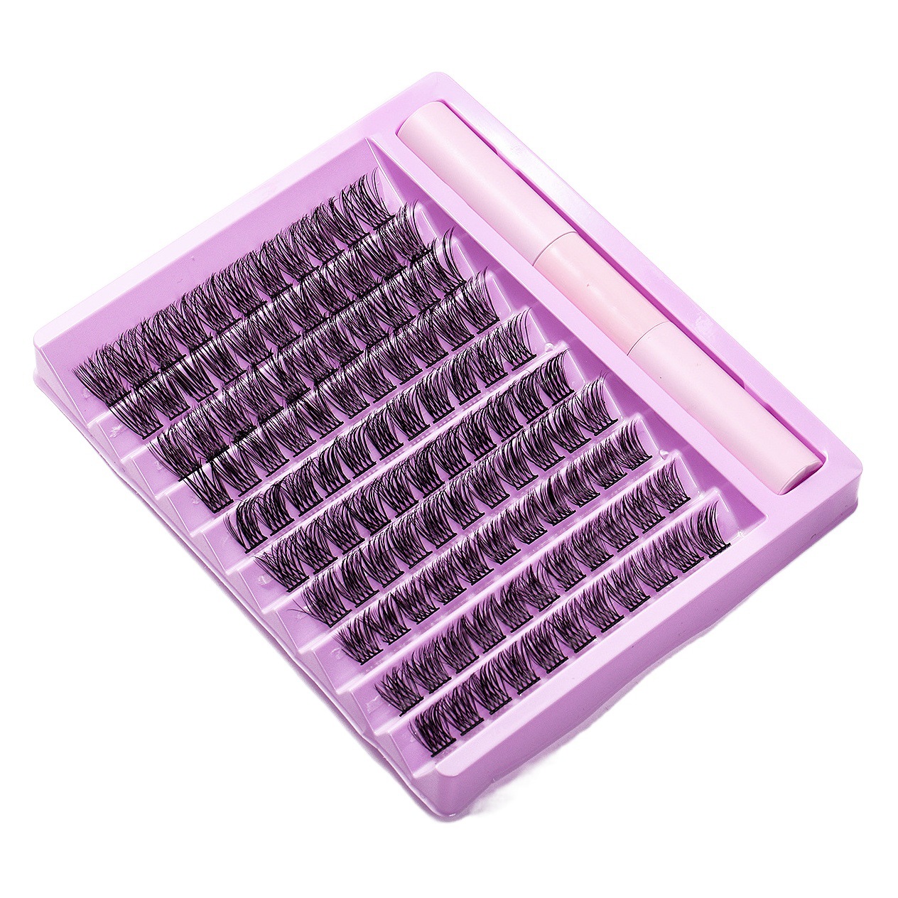 Nuevas pestañas postizas transfronterizas de un solo grupo natural de 10 filas conjunto de pelo de flores de tipo dividido pestañas divididas europeas y americanas con traje de pegamento