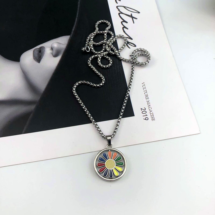 Hip Hop Long Necklace for Men's Titanium Seven Colored Flower NS Trendy Network Red Pendant Street Personality Bounce_voghion.com
