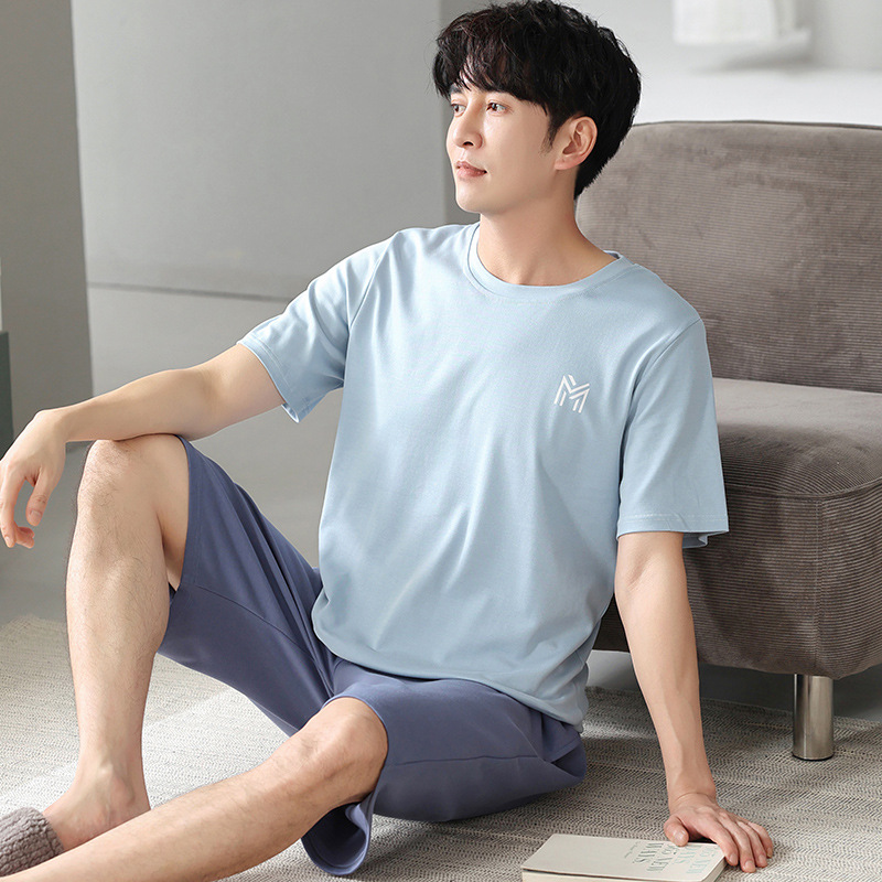 Pijamas modales de verano para hombres nuevos pantalones cortos de manga corta traje de suéter de los hombres delgados más tamaño verano homewear