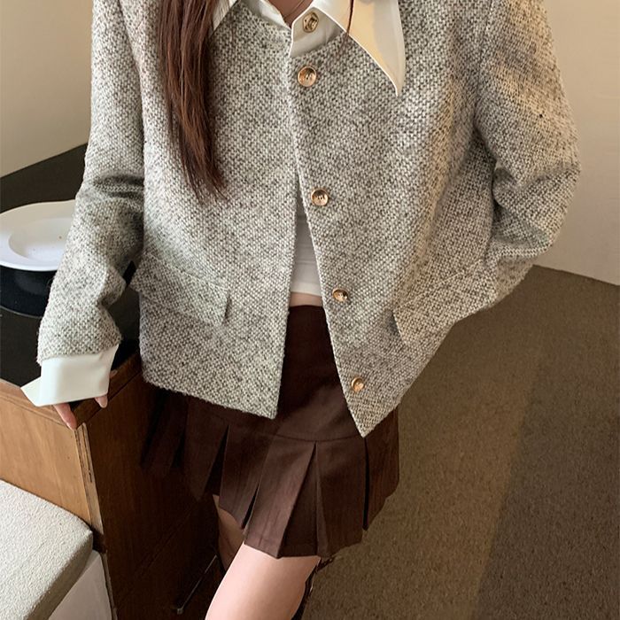 2025 Early Autumn Small Fragrance Jacket Polo Collar New Short Jacket Short Elegant Tweed High-End Top Women's Clothing
