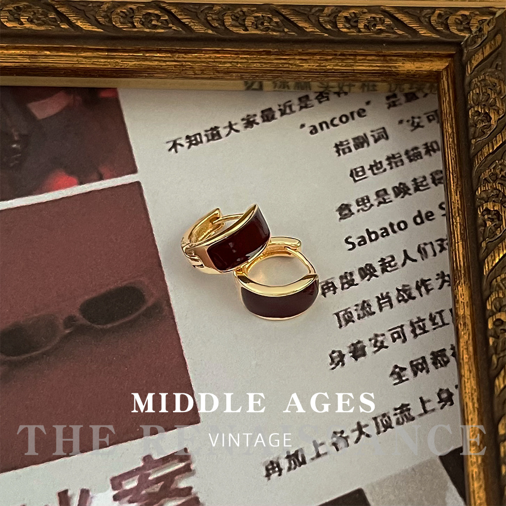 Vintage geometric earrings anchor red earrings oil drop retro French