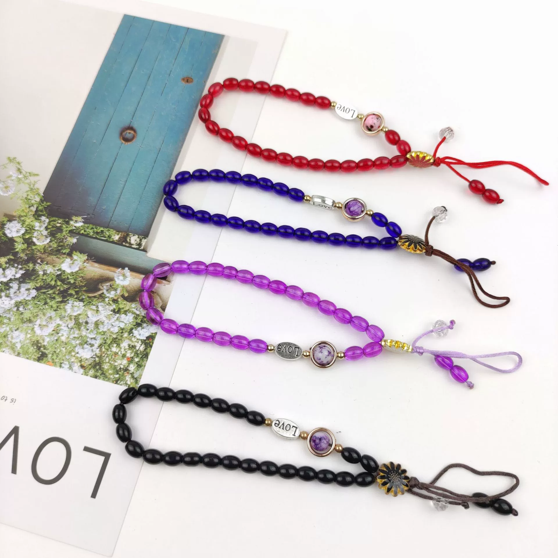 Woven one bead bracelet, short strap, pendant