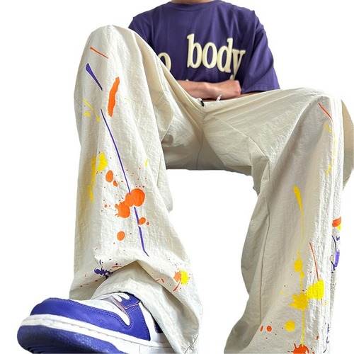 Watercolor Splash Stain-Proof Quick-Dry Men's Trendy American Style Youth Wide Leg Pants Loose Straight Leg Summer Thin Casual Pants