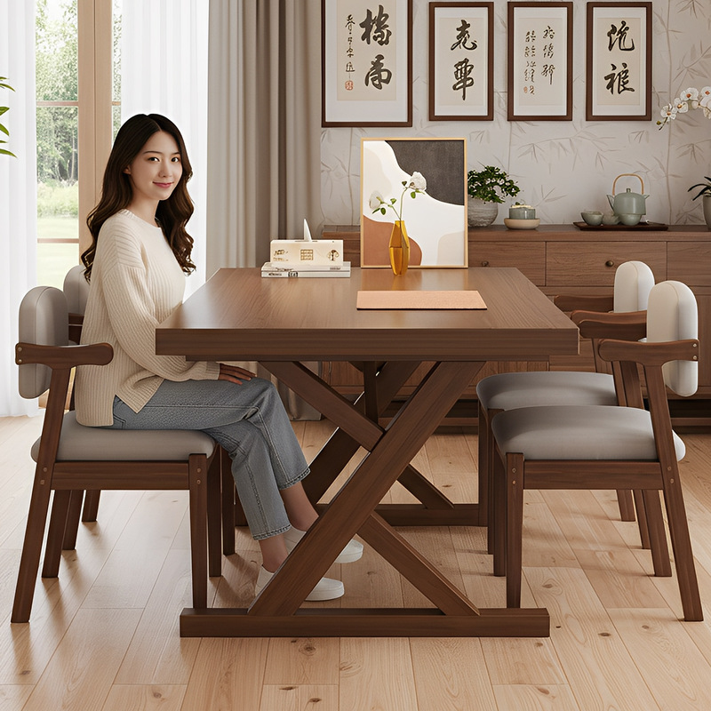 Solid Wood Dining Table Home Rectangular Table Living Room Modern Simple Light Luxury High-End Dining Table Dining Table and Chair Combination