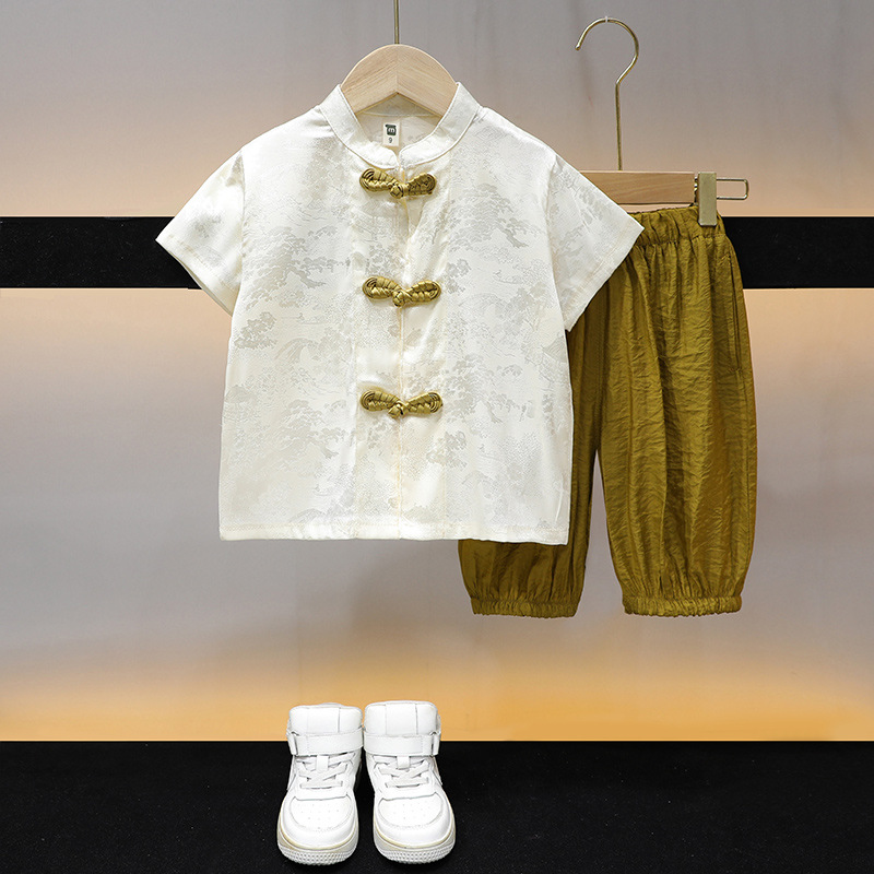 Children's Hanfu Summer Set 2024 New Arrival Children's Tang Suit, Modern Chinese Style Short Sleeve, National Style Thin Summer Wear Two-Piece Set
