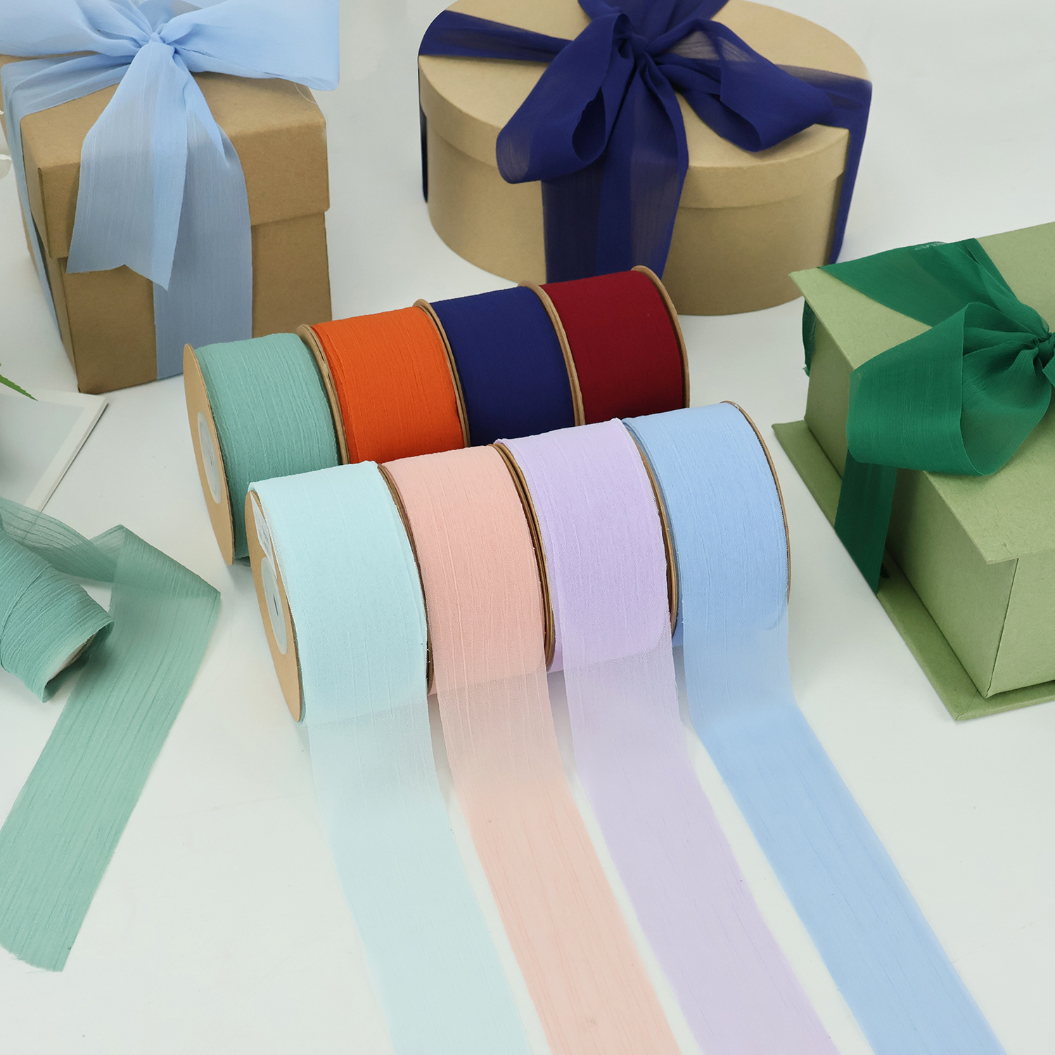 Wrinkled chiffon ribbon, Instagram wedding arrangement bouquet ribbon, gift box decoration, hand-torn edge encrypted satin ribbon