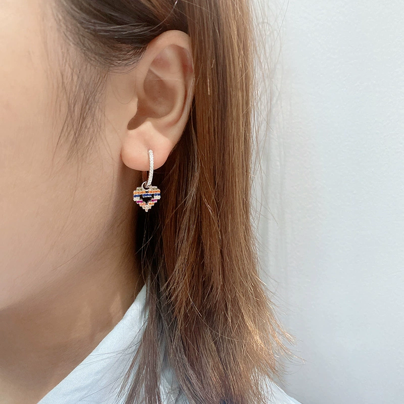Earrings heart shaped, high quality accessory, silver 925 sample, bright catchy style