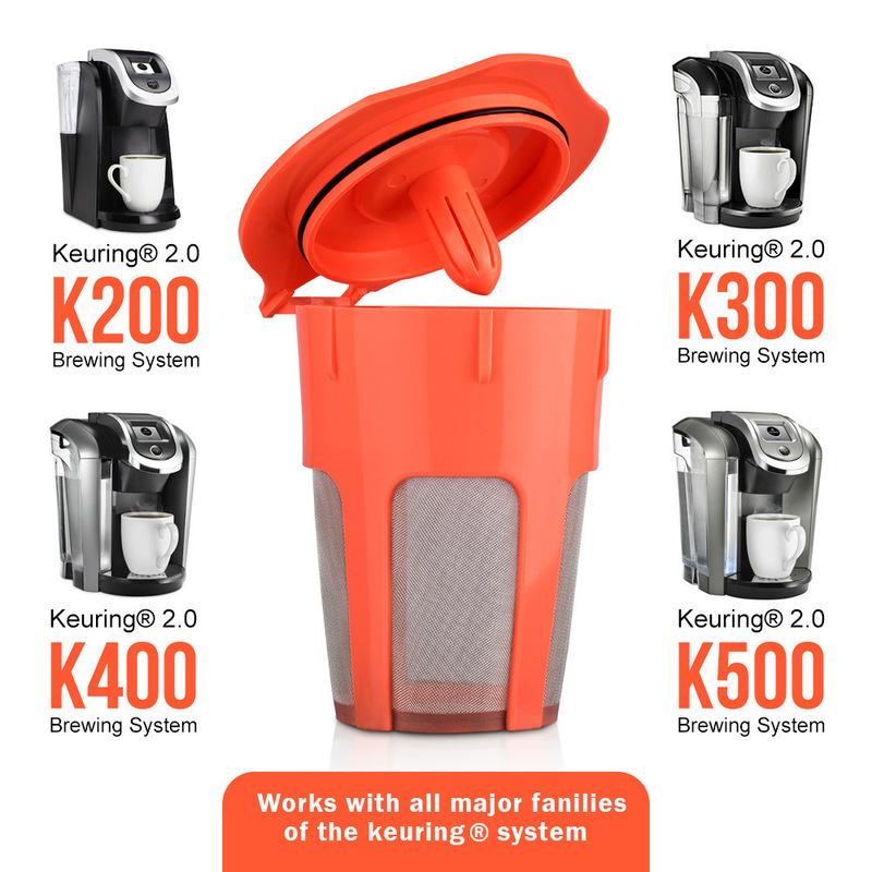 American Coffee Large Cup Orange Keurig 2.0 Filled Coffee Filter Replacement Reusable K Cup