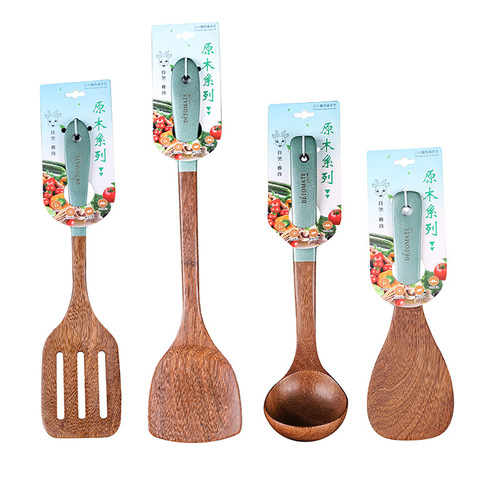 Creative colorful handle kitchen utensils long handle spatula wax-free chicken wing wood spatula wooden spoon set cooking spoon spatula kitchen