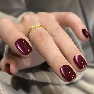 2025 Cross-border Hot Selling Simple Elegant Red Solid Color Cat's Eye Bright Face Fake Nail Wear Armor