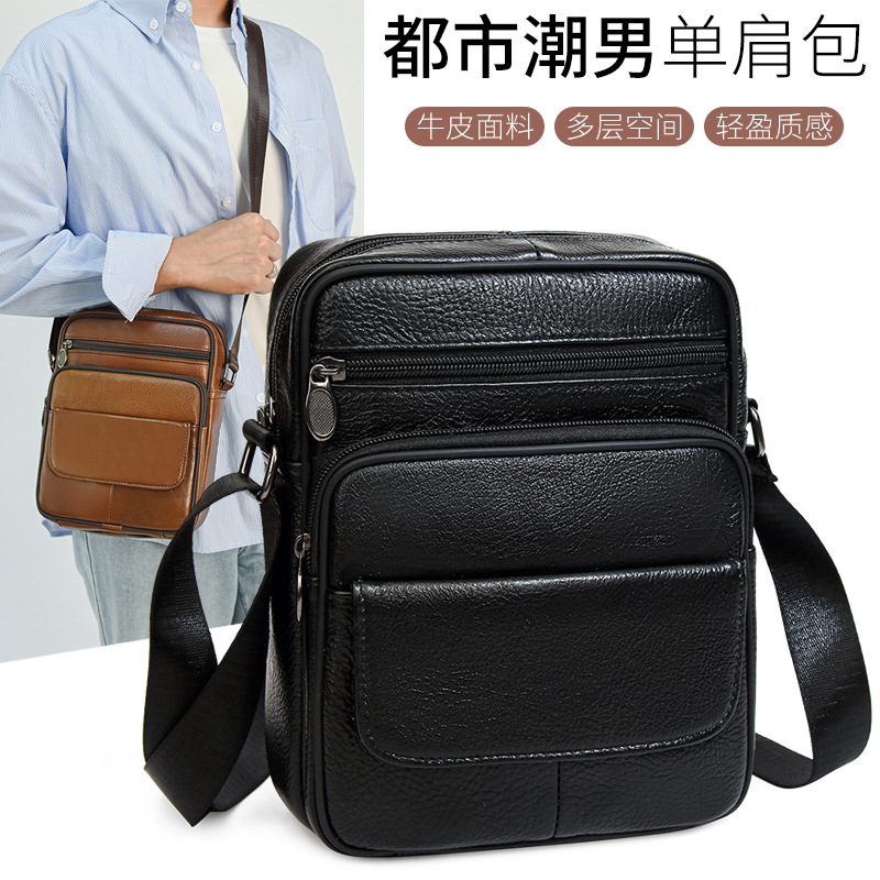 Genuine leather men's bag messenger bag...