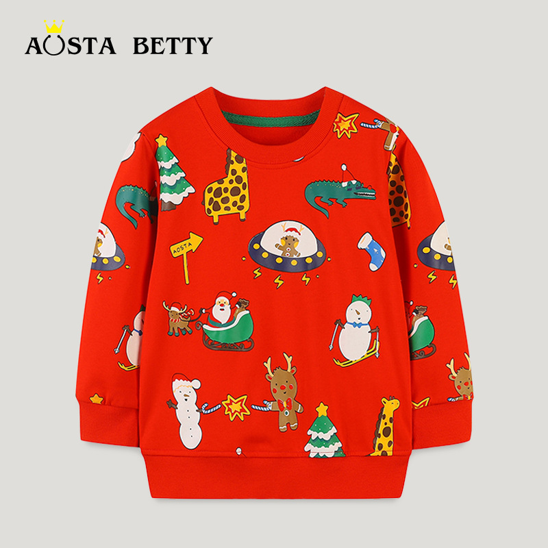Sudadera Infantil de Otoño Estilo Europeo y Americano, Sudadera Navideña para Niños, Jersey con Cuello Redondo y Dibujos Animados para Niños Pequeños
