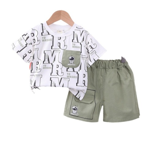 Boys and girls summer suit Korean version new all-over printed short-sleeved two-piece set for small and medium-sized children baby short-sleeved loose summer suit