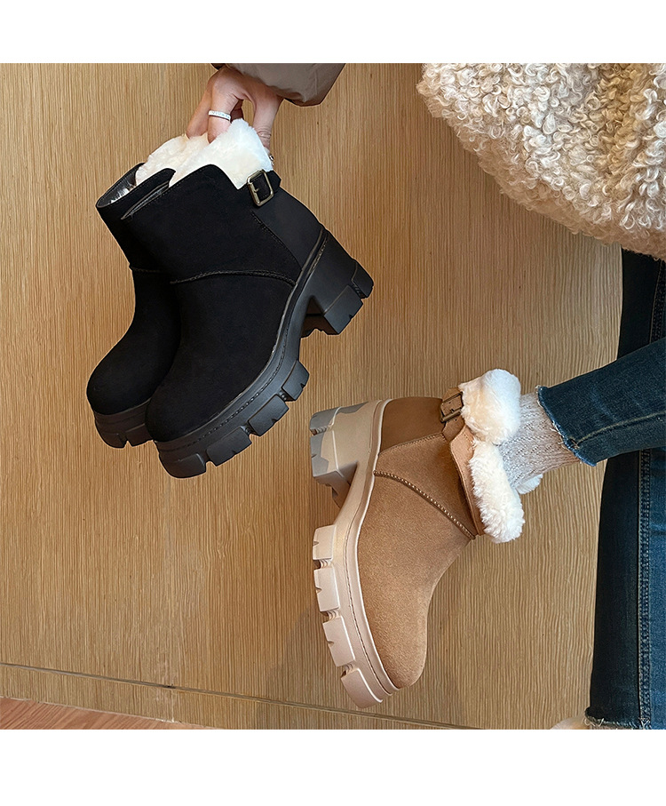 Boot tuyết nữ len thật gót cao đế dày ống ngắn lót lông giữ ấm — màu đen chi tiết 7