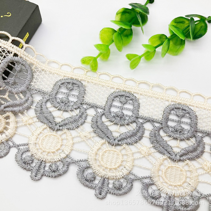 9.5cm双色水溶刺绣花边 家纺服饰窗帘民族领口裙摆手工外贸直销