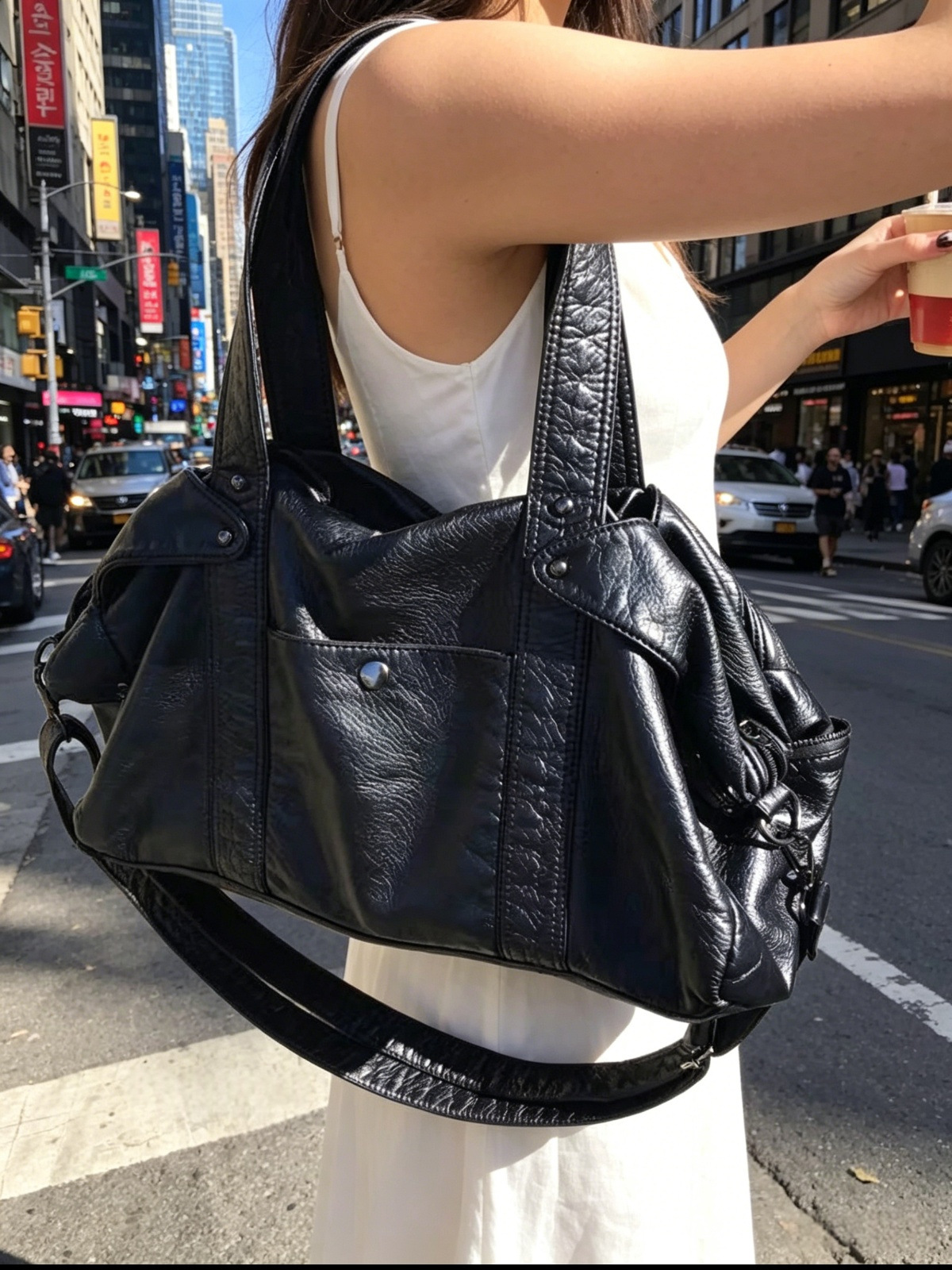 (Cross-border trading), retro capacious one-shoulder bag, polyurethane handheld shoulder bag
