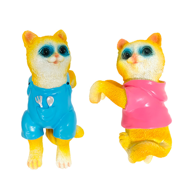 Decoración de pared para acuario con gato realista de resina, adorno para acuario para paisajismo, nuevo modelo de gato con atuendo.