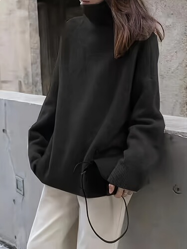Women's Solid Color High Neck Long Sleeve Knit Sweater