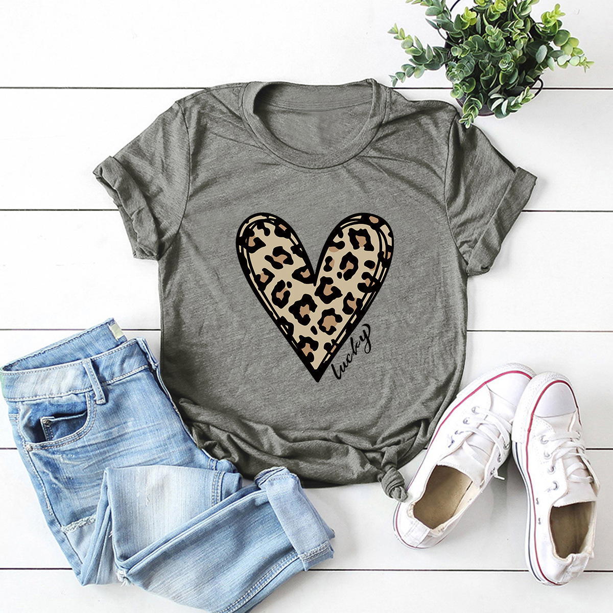 patrón de amor de leopardo impreso camiseta de manga corta NSSN83727