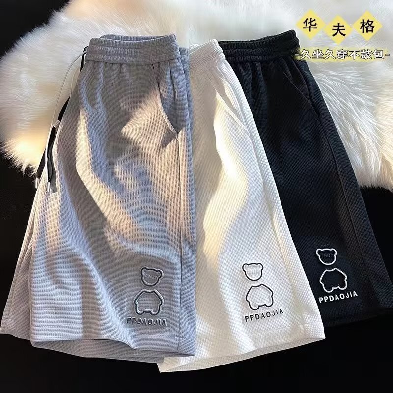 Source Manufacturer Little Bear 5-Point Shorts Men's Loose Wide-Leg Summer Trendy Brand Waffle Casual Sports Basketball