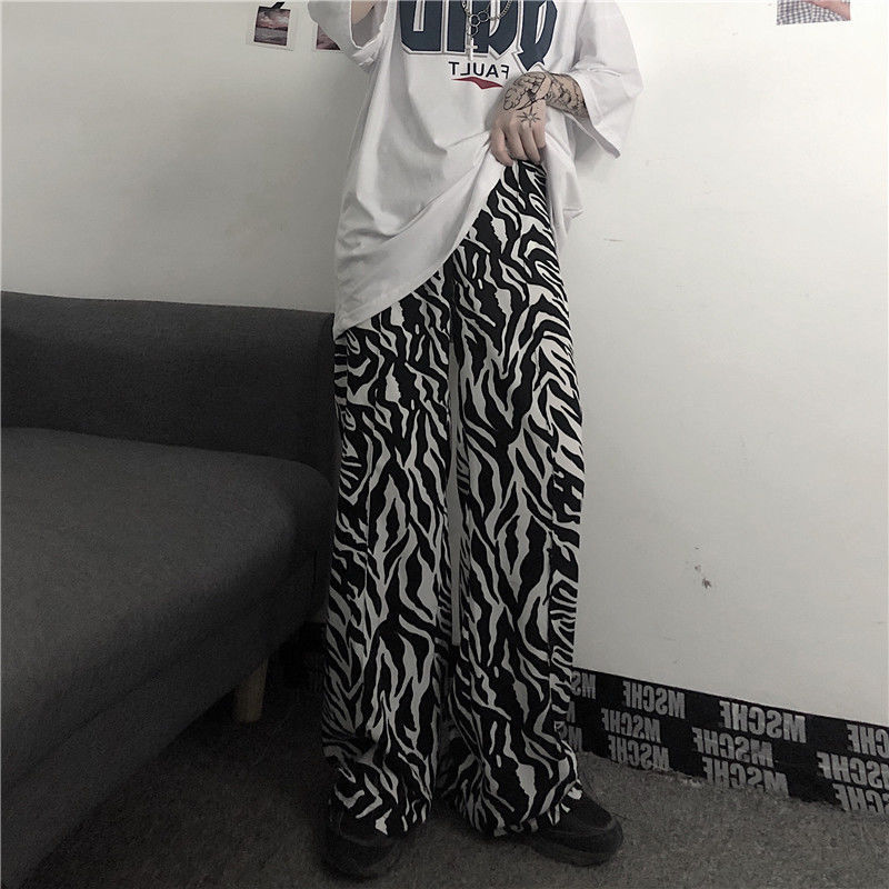 Foreign trade zebra patterned wide leg pants for women with high waisted summer drape thin pants2022New straight casual pants trend