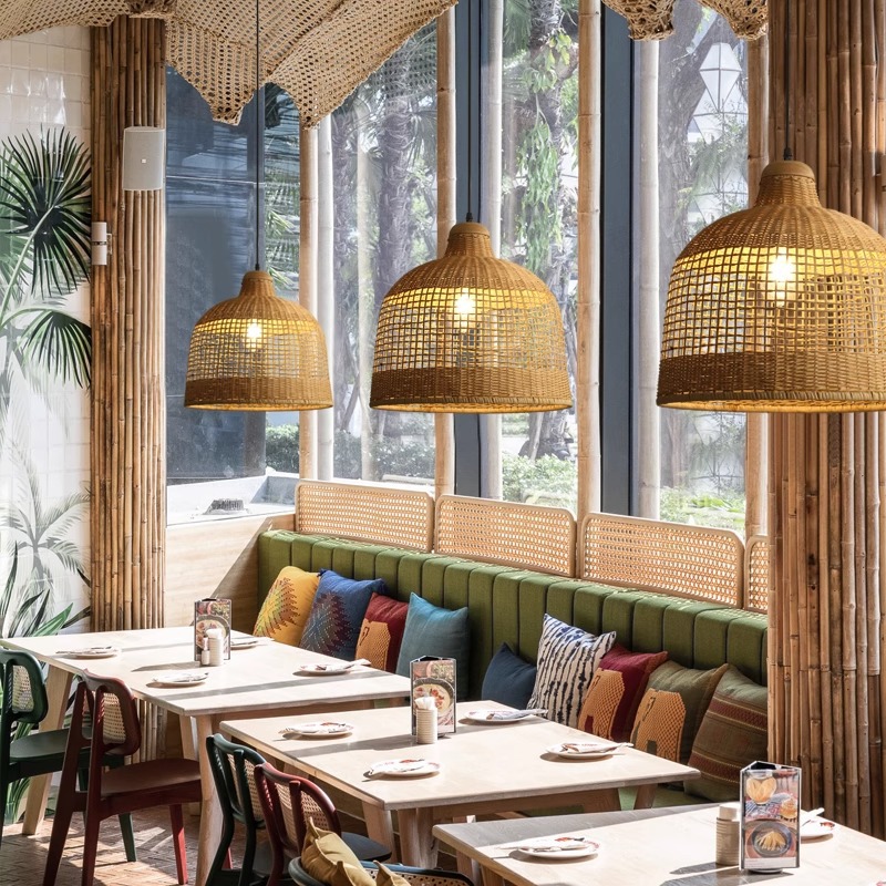 Araña de ratán Personalidad creativa Wabi-Jifeng Homestay Arte tejido Pantalla Lámparas antiguas Lámpara de decoración de restaurante de hotel