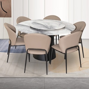 Zhiguang Light Luxury Round Dining Table Embedded Rotating Small Apartment Household Dining Table Round Rock Plate Dining Table Chair Furniture