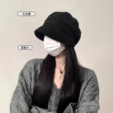贝雷帽子爆款三合一女秋冬季麂皮绒渔夫帽大头围显脸小素颜堆堆帽