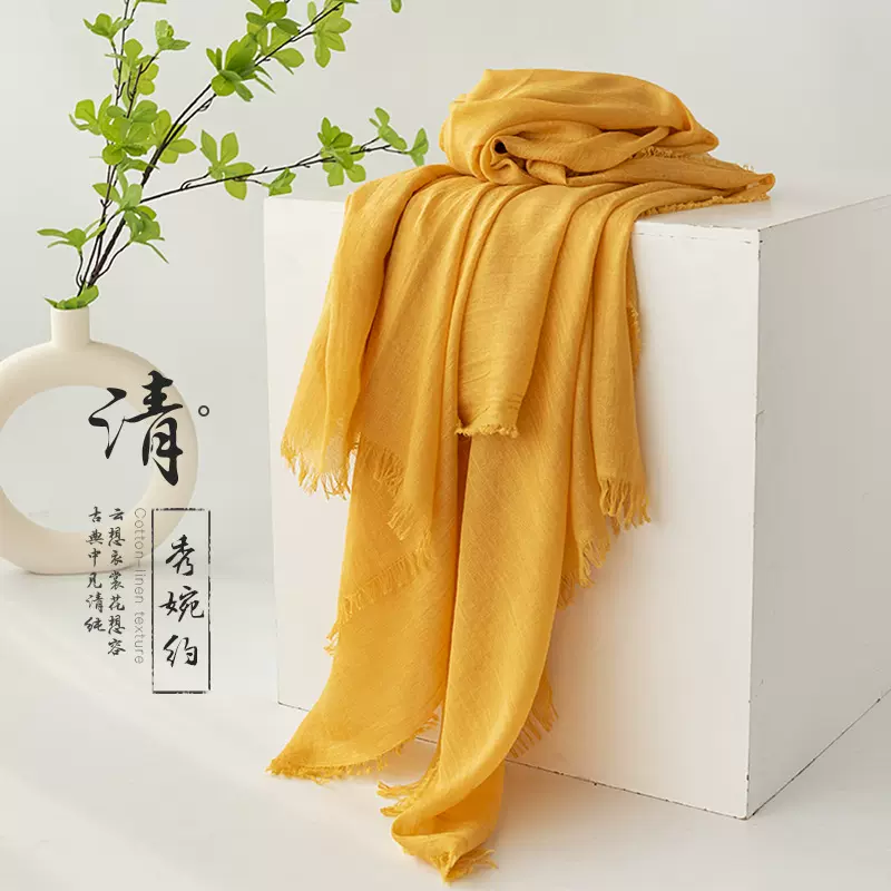 跨境亚马逊春夏围巾纯色百搭防晒披肩女高级感丝巾纱巾头巾批发