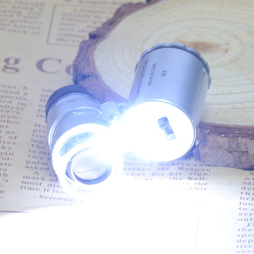 Jinghui Factory Mini 60x White Light LED Light UV Banknote Detection Purple Light Microscope Portable Magnifying Glass 9882