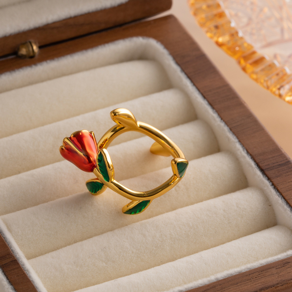 Retro Flower Copper Enamel Dangling Earrings 1 Pair